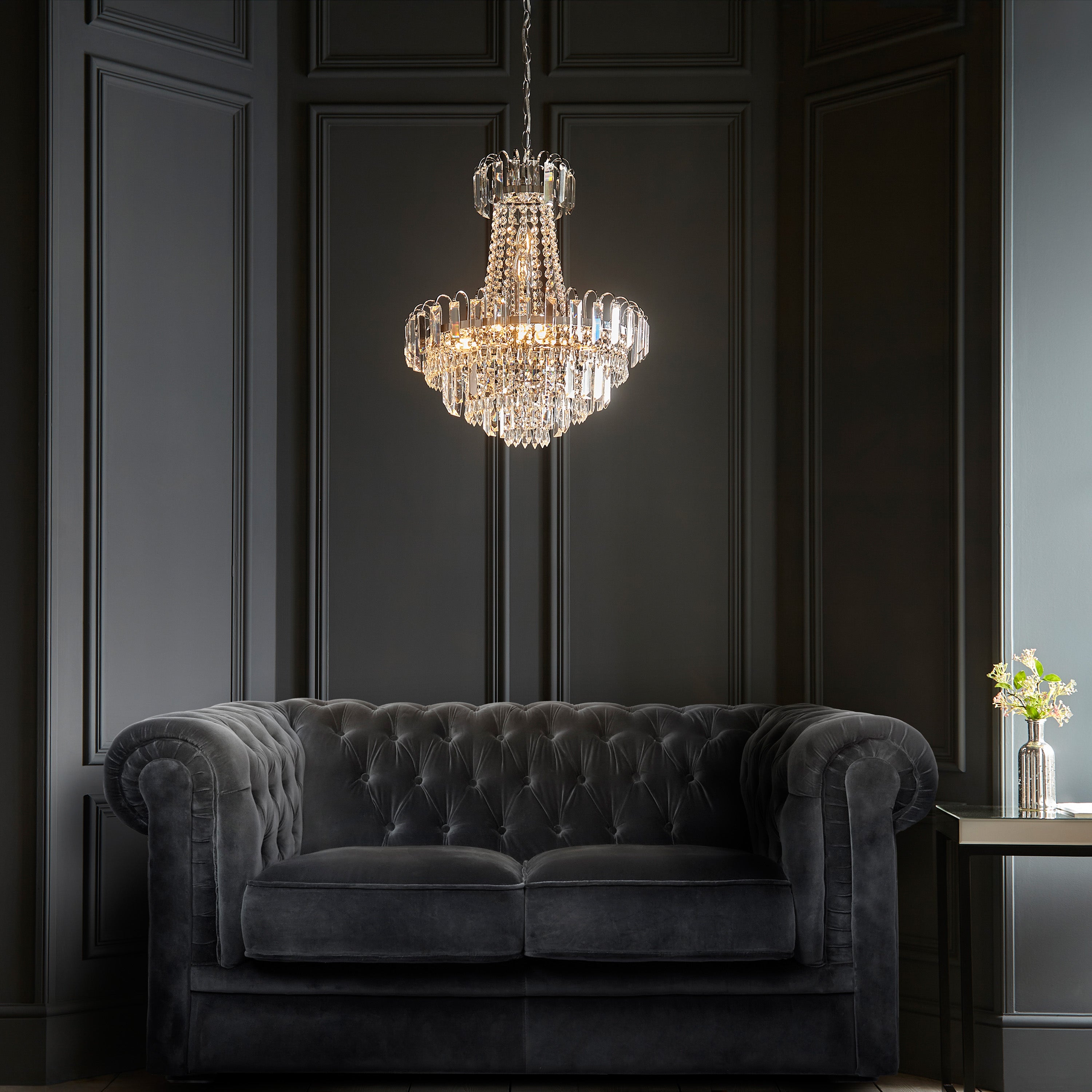 Amor Chrome & Crystal Glass Droplets Chandelier